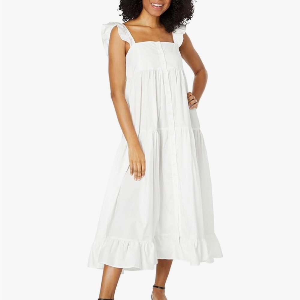 En Saison White Ruffle Midi Dress